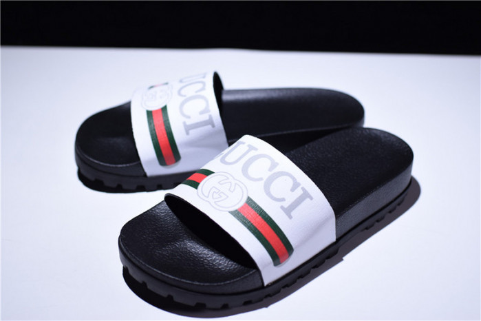 gc leather slide sandal black with gg logo mens